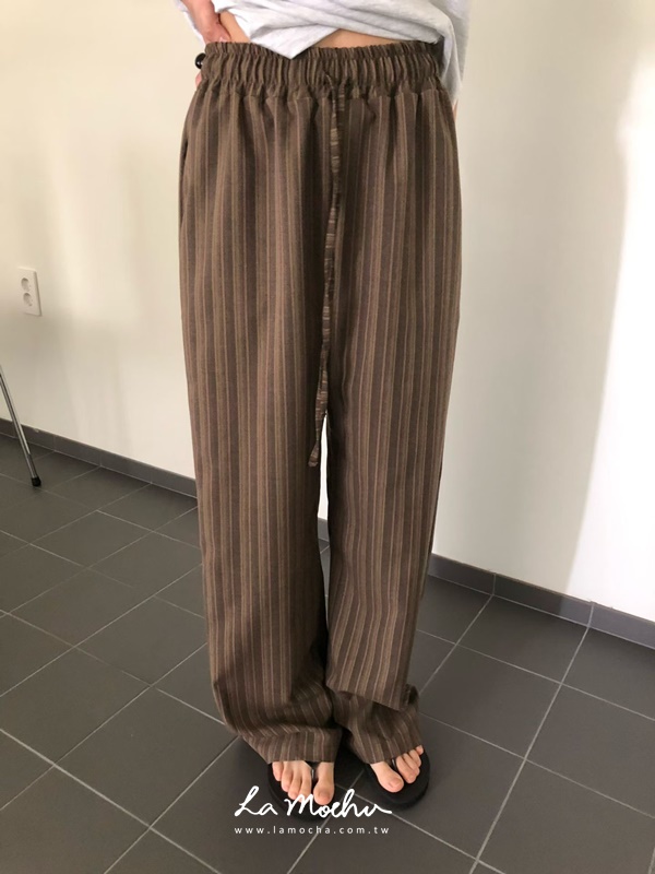 老錢風抽繩條紋褲